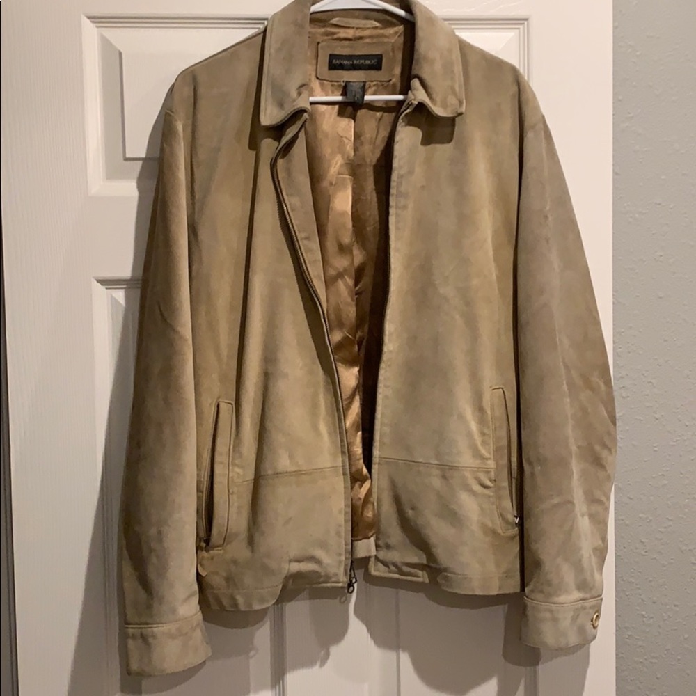 Banana republic men beige suite leather jacket
